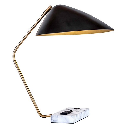 Arkansas Lighting 6691E2O2U-LED-ABB 20"H Antique Brushed Brass with a White Marble water transfer base Integrated LED Table Lamp