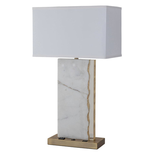 Arkansas Lighting 6720EOUC-ABB 28.5"H White Marble and Clear Resin and Plated Antique Brushed Brass Table Lamp