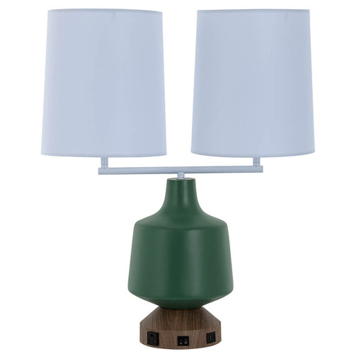 Arkansas Lighting 6813EOUCT-KG 28"H Kendal Green SW6467 Resin and Bleached Legno Table Lamp with twin arm
