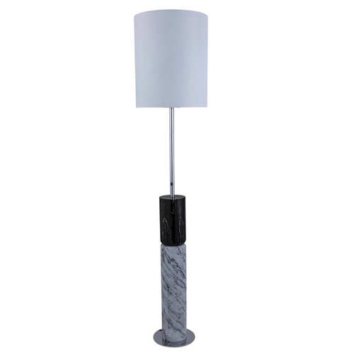 Arkansas Lighting 6913F 72"H Poly-resin Body Floor Lamp with white banswara marble and solid black natural stone hydrographics. Polished chrome stem