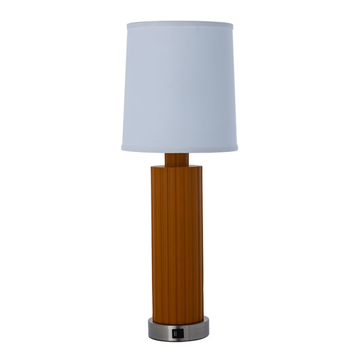Arkansas Lighting 6975EUC-BS 30"H Etched Resin to match SW6377 Butterscotch and Brushed Nickel Table Lamp