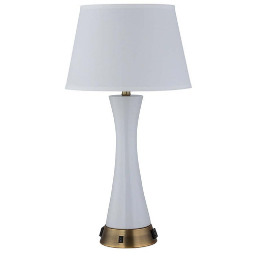 Arkansas Lighting 7441E2O-WT-AB 28.25"H Gloss White Ceramic and Antique Brass Table Lamp