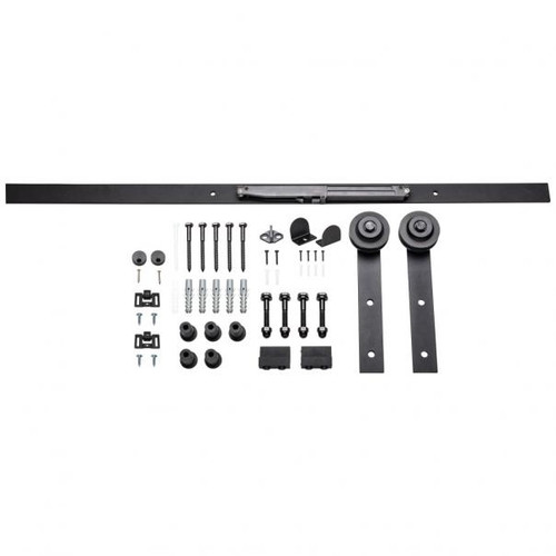 Hardware Resources BDH-01MB-72-R Barn Door Hardware Kit Traditional Strap with Soft-close Matte Black 6 ft Length - Retail Packaged
