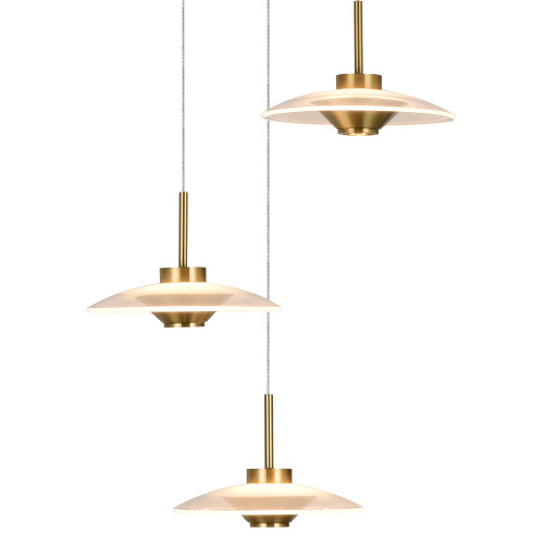 VONN Lighting VAP2323AB Ferrara VAP2323AB 16" 100-277V 3-Light Integrated LED Pendant Lighting Height Adjustable Chandelier in Antique Brass