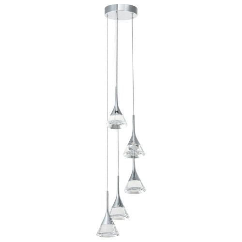 VONN Lighting VAC3215CH Amalfi VAC3215CH 5-Light Pendant Lighting Height Adjustable Integrated LED Chandelier with Cone Shades, Polished Chrome