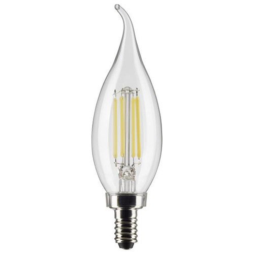 Satco S21842 4 Watt CA10 LED; Clear; Candelabra Base; 5000K; 350 Lumens; 120 Volt; 2-Pack