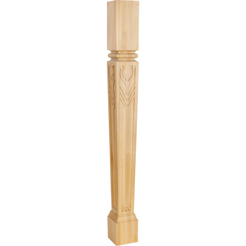 Hardware Resources P66-RW 3-1/2" W x 3-1/2" D x 35-1/2" H Rubberwood Art Nouveau Post