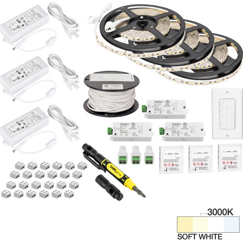 49 Ft., 225 Lumens/Ft. 12-volt Standard Output Quattro Wireless Controller Tape Light Kit, 3 Zone 3 Area, Single-White, SoFt. White 3000K | L-VK3Z3A-49-30 | Task Lighting