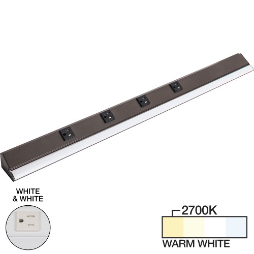 Task Lighting LP30HR15NDWWT27 30-1/2" 600 Lumens/Ft. Higher Output Remote Power Supply (RM) Series Lighted Power Strip, Single-White, 1500 Lumens/Fixture, White Finish, White Receptacles, Warm White 2700K