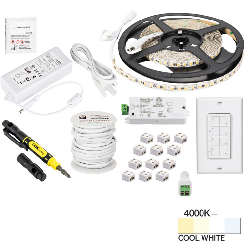 16 Ft. 225 Lumens/Ft.. 12-volt Standard Output Quattro Wireless Controller Tape Light Kit, 1 Zone 1 Area, Cool White 4000K | L-VK1Z1A-16-40 | Task Lighting
