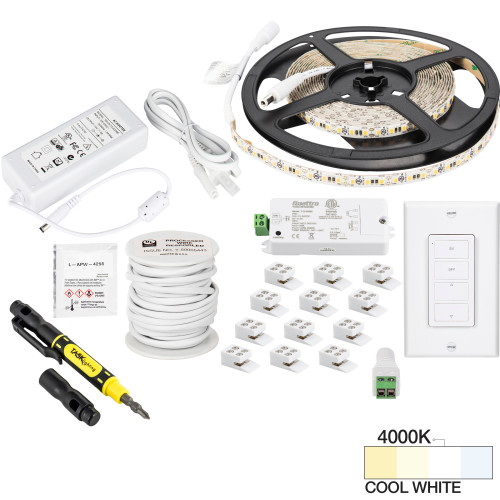 16 Ft., 225 Lumens/Ft. 12-volt Standard Output Uno Wireless Controller Tape Light Kit, 1 Zone 1 Area, Single-White, Cool White 4000K | L-VUK1Z1A-16-40 | Task Lighting