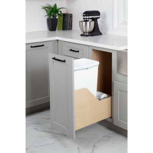Single 50 Quart Wood Bottom-Mount Soft-close Trashcan Rollout for Door Mounting, Includes One White Can | CDM-WBMS50WH | Hardware Resources