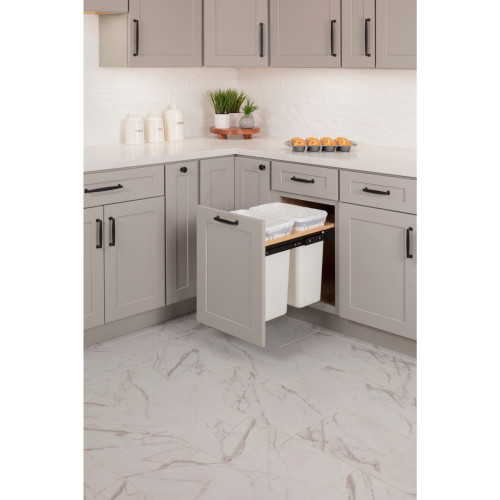 Double White 35 Quart Top-Mount Trashcan Pullout for 15" Opening | CAN-TMD1535W-K | Hardware Resources