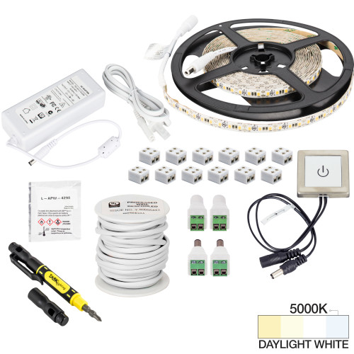 Task Lighting L-VTDK-16-50 16 Ft., 225 Lumens/Ft. 12-volt Standard Output Touch Dimmer Switch Tape Light Kit, Single-White, Daylight White 5000K
