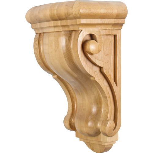 HARDWARE-CORQ-7RW - 8-1/8" W x 6-1/8" D x 14" H Rubberwood Scrolled Corbel, CORQ-7RW - Hardware Resources