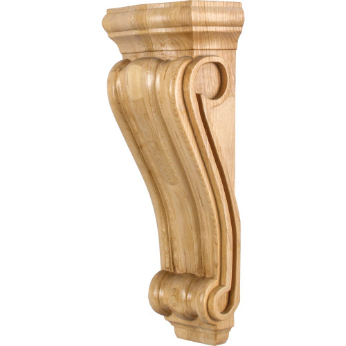 5-3/8" W x 3-1/2" D x 14" H Rubberwood Scrolled Corbel | CORN-4RW | Hardware Resources