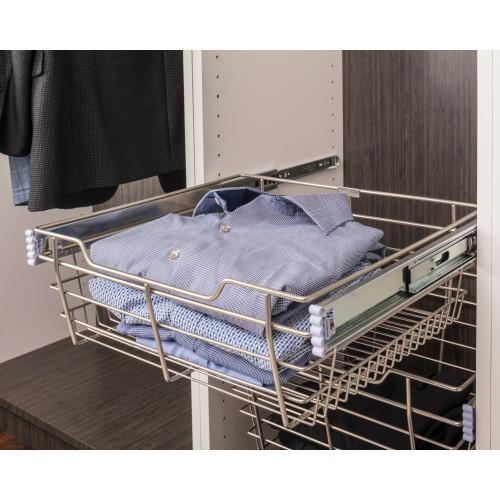 Satin Nickel Closet Pullout Basket with Slides 16"D x 23"W x 11"H | POB1-162311SN | Hardware Resources