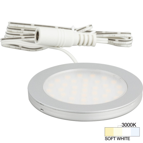 190 Lumens/Fixture 12-volt Standard Output Ultra-Thin Series Puck Light, Single-White, Satin Nickel, Soft White 3000K | L-UT-FR-3SN-30 | Task Lighting