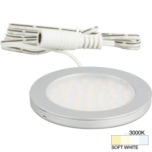 Task Lighting L-UT-FR-3SN-30 190 Lumens/Fixture 12-volt Standard Output Ultra-Thin Series Puck Light, Single-White, Satin Nickel, Soft White 3000K