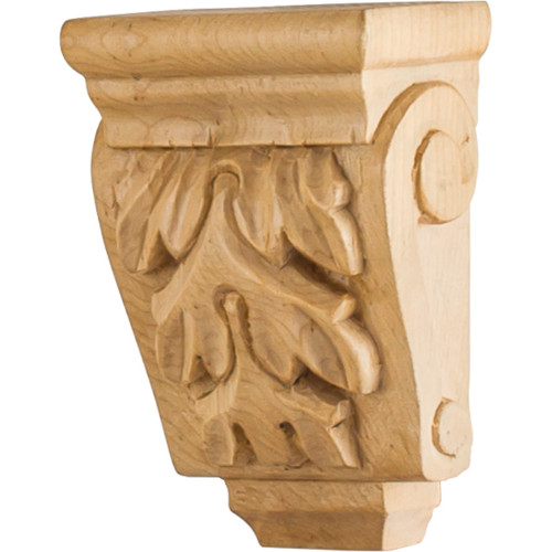 HARDWARE-CORMJ-RW - 3" W x 1-3/4" D x 4-1/4" H Rubberwood Mini Acanthus Corbel, CORMJ-RW - Hardware Resources