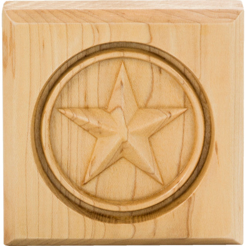 4" W x 7/8" D x 4" H Rubberwood Star Rosette | SROS3RW | Hardware Resources
