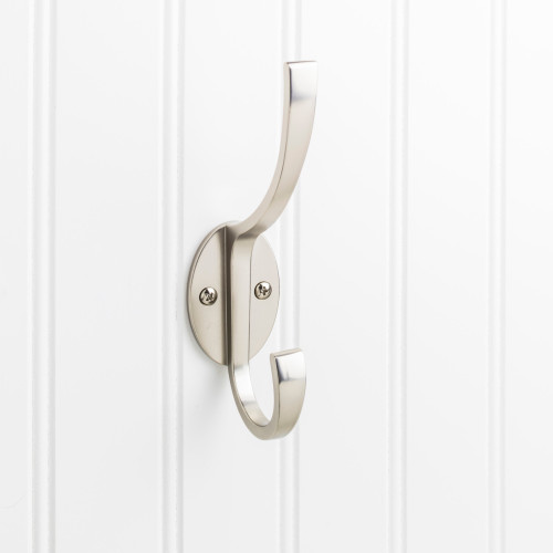 Elements YD55-587SN 5-7/8" Satin Nickel Flared Transitional Double Prong Wall Mounted Hook