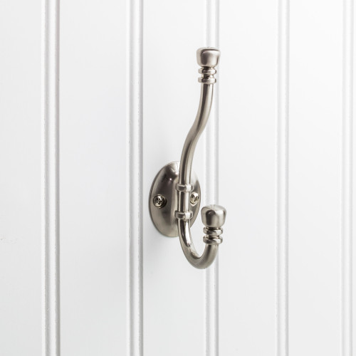 Elements YD50-518SN 5-3/16" Satin Nickel Ringed Contemporary Double Prong Wall Mounted Hook