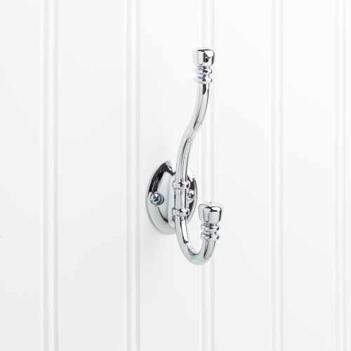 Elements YD50-518PC 5-3/16" Polished Chrome Ringed Contemporary Double Prong Wall Mounted Hook