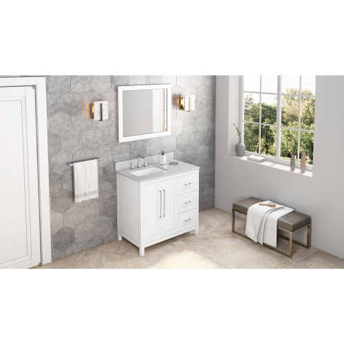 36" White Cade Vanity, left offset | VN2CAD-36-WH-NT | Jeffrey Alexander