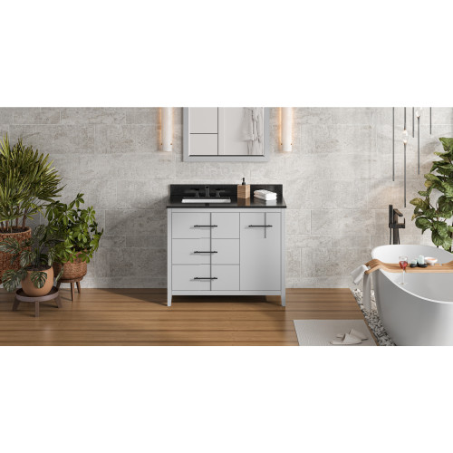 42" Grey Katara Vanity, left offset, Black Granite Vanity Top, undermount rectangle bowl | VKITKAT42GRBGR | Jeffrey Alexander