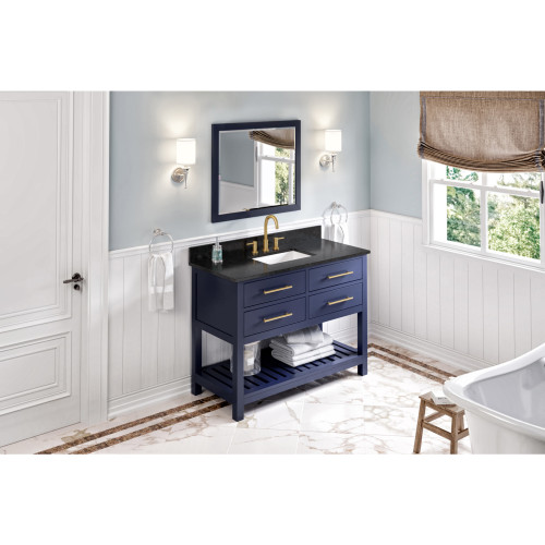 48" Hale Blue Wavecrest Vanity, Black Granite Vanity Top, undermount rectangle bowl | VKITWAV48BLBGR | Jeffrey Alexander