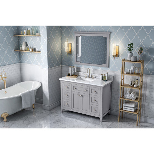 48" Grey Chatham Vanity, White Carrara Marble Vanity Top, undermount rectangle bowl | VKITCHA48GRWCR | Jeffrey Alexander
