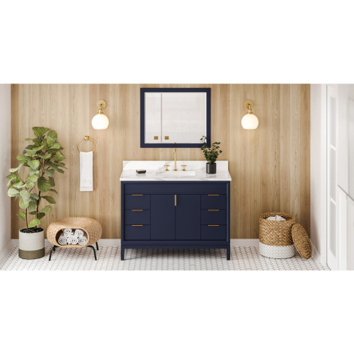48" Hale Blue Theodora Vanity, Calacatta Vienna Quartz Vanity Top, undermount rectangle bowl | VKITTHE48BLCQR | Jeffrey Alexander