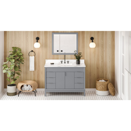 48" Grey Theodora Vanity, Calacatta Vienna Quartz Vanity Top, undermount rectangle bowl | VKITTHE48GRCQR | Jeffrey Alexander