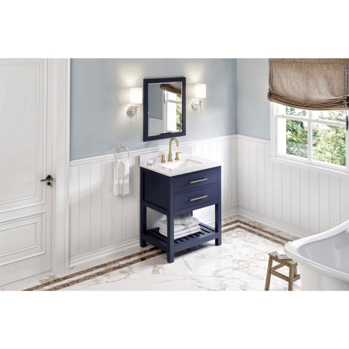30" Hale Blue Wavecrest Vanity, White Carrara Marble Vanity Top, undermount rectangle bowl | VKITWAV30BLWCR | Jeffrey Alexander