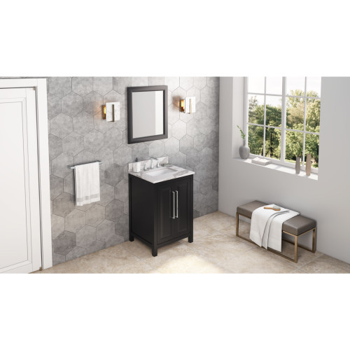 24" Black Cade Vanity, Calacatta Vienna Quartz Vanity Top, undermount rectangle bowl | VKITCAD24BKCQR | Jeffrey Alexander