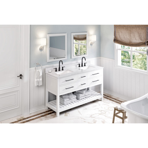 60" White Wavecrest Vanity, double bowl | VN2WAV-60-WH-NT | Jeffrey Alexander