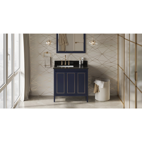 36" Hale Blue Percival Vanity, left offset, Black Granite Vanity Top, undermount rectangle bowl | VKITPER36BLBGR | Jeffrey Alexander