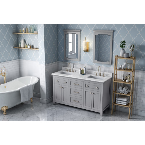 60" Grey Chatham Vanity, double bowl | VN2CHA-60-GR-NT | Jeffrey Alexander