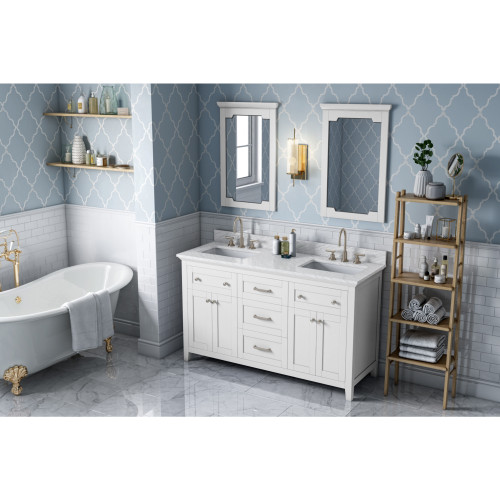 60" White Chatham Vanity, double bowl | VN2CHA-60-WH-NT | Jeffrey Alexander