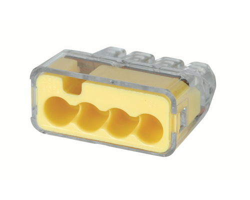 Ideal Industries In-Sure-Push-In-34 In-Sure Push-In Wire Connector, Model 34 4-Port Yellow