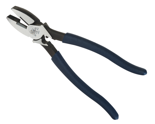 Ideal Industries 30-435 9-1/2" Linesman Plier w/New England nose, crimping die & fish tape - Dipped Grip