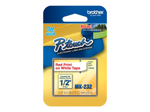 Brother BRTMK232 BROTHER 1/2" M TAPE 12MM RED ON WHITE