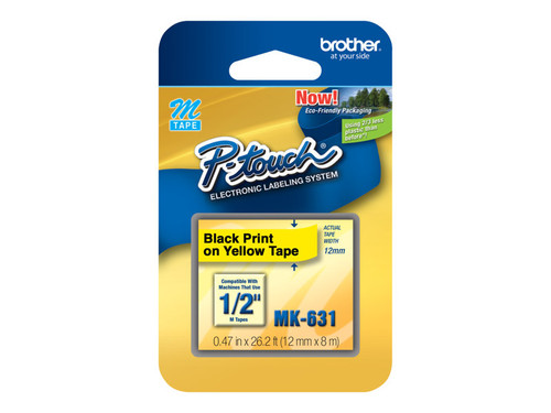 Brother BRTMK631 BROTHER 1/2" M TAPE 12MM BLACK ON YELLOW