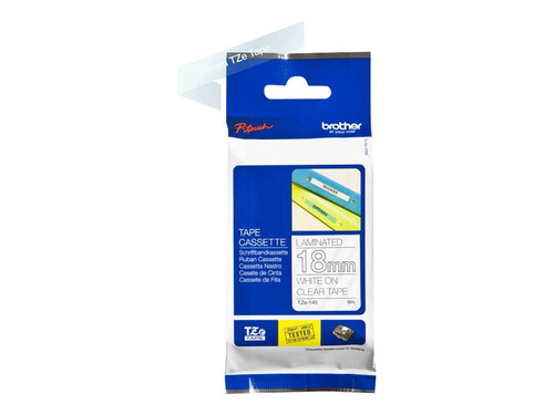 Brother BRTTZE145 BROTHER 3/4" TZE TAPE 18MM WHITE ON CLEAR