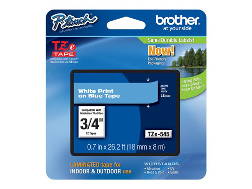 Brother BRTTZE545 BROTHER 3/4" TZE TAPE 18MM WHITE ON BLUE