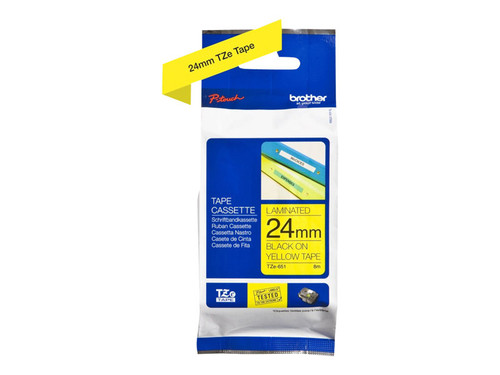 Brother BRTTZE651 BROTHER 1" TZE TAPE 24MM BLACK ON YELLOW