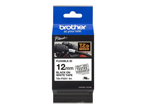 Brother BRTTZEFX231 BROTHER 1/2" TZE TAPE 12MM BLK ON WHITE FLEX