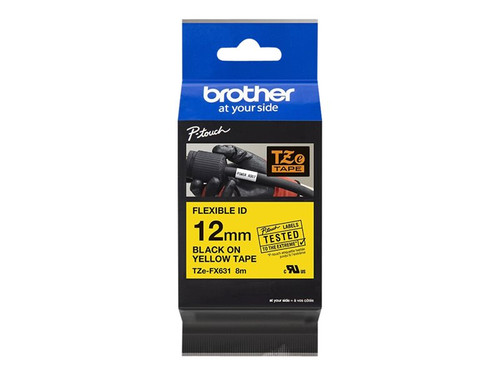 Brother BRTTZEFX631 BROTHER 1/2" TZE TAPE 12MM BLK ON YELLOW FLEX