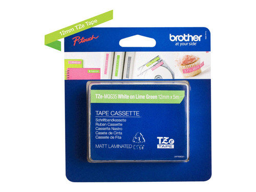 Brother BRTTZEMQG35 BROTHER 1/2" TZE TAPE 12MM WHITE ON LIME GREEN